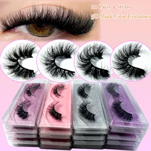 False Eyelashes,20/40/60Pairs Mink Eyelashes Natural Long 3D Faux Mink Lashes Pack bulk  lashes Thick In Bulk For Daily Dating