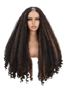 Long Kinky Curly V Part Wigs for Women,Gorgeous Fluffy Natural Looking Synthetic Wig without Bangs,Effortless Beauty Wig for Daily,Party Use.