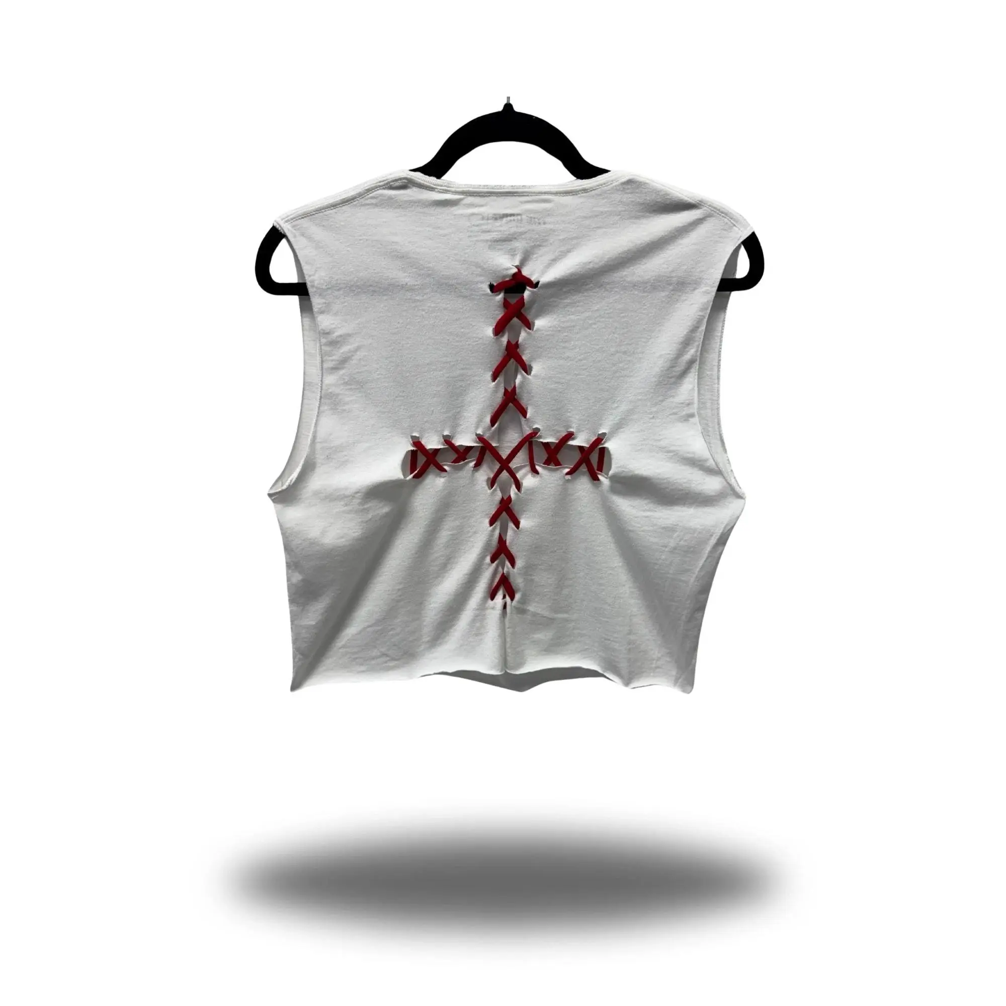 ROAD RASH STITCHED RED CROSS WHITE CROP TOP