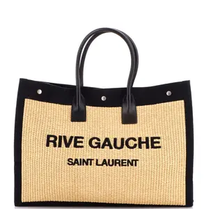 Pre-owned Yves Saint Laurent Canvas Plain, Raffia Tote Bags REBAG Saint Laurent Rive Gauche Shopper Tote Raffia with Canvas Large by Rebag