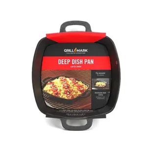 212 MAIN Gray Cast Iron Grilling Pan - 12x10 in. Square Deep Cookware, Heat-Resistant for Roasting, Braising, Corn Bread
