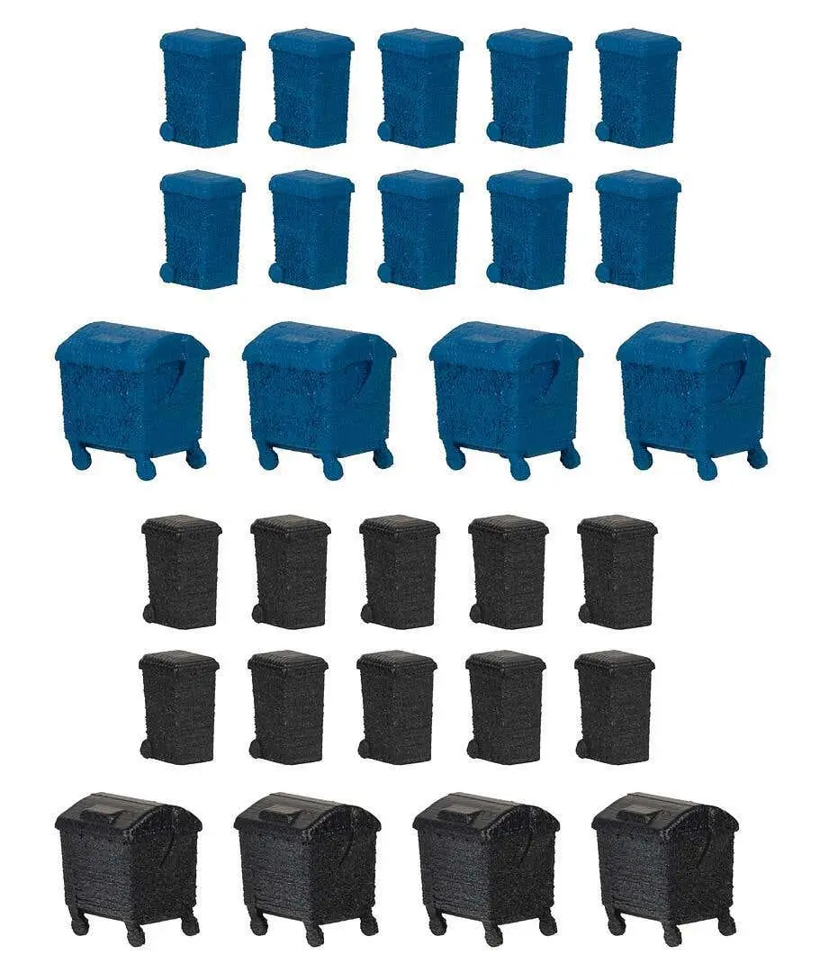 Faller N 272919 Garbage Dumpster Set Kit, 8 Dumpsters on Wheels, 20 Wheeled Garbage Bins