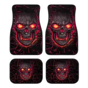 4-piece Universal Car Floor Mats Durable Polyester Carpet for Sedans SUVs Trucks Street Punk Design Machine Washable Non-Slip Backing Kids Pets Friendly anti-slip weather tech rhinestone diamond seat rear lover pink trunk print Absorbent Pattern Skull tpe