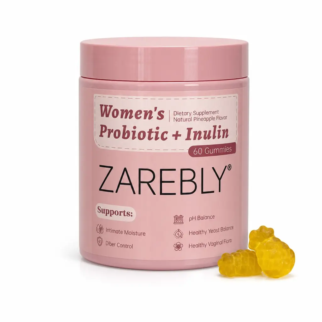 ZAREBLY Women's Juicy Probiotic Dietary Healthcare Gummies - Hawaiian Pineapple Flavor, 60 Count, Blends Natural Inulin, Prebiotics, Lactobacillus to Support Intimate pH Balance & Relieve Dryness woman Female Wellness Sleep yeast