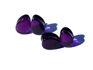 Dark Purple Glass Tear Drop Plugs – Double Flare Gauges Pair 6mm–16mm