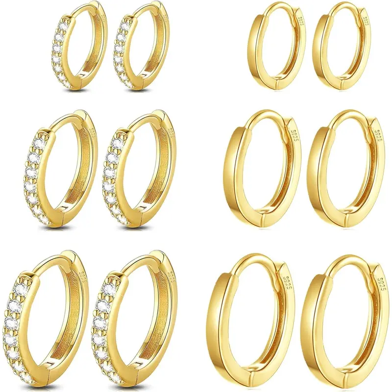 6 Pairs Sainless Steel Small Hoop Earrings for Women,Golden Hypoallergenic Tiny Cubic Zirconia Cartilage Huggie Earring Sets for Multiple Piercing Trendy Jewelry 8/10/12mm,DIY Hand Tools Kits,Springtok
