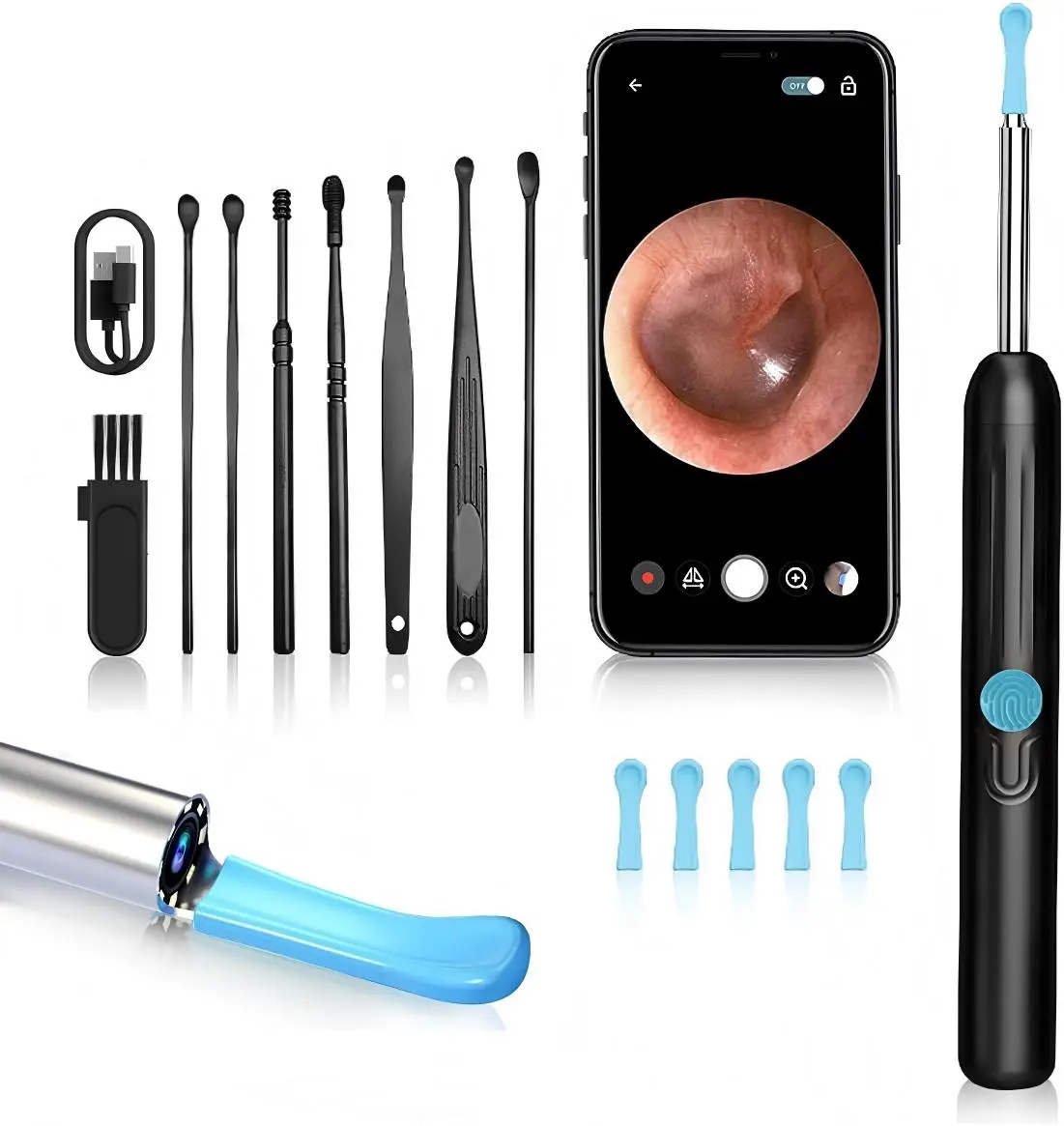 Ear Wax Removal, Ear Cleaner with Camera with 1080P, Ear Wax Removal Tool with 6 LED Light, Ear Wax Removal Kit with 8 Ear Pick, Ear Camera for iPhone, iPad, Android Phones