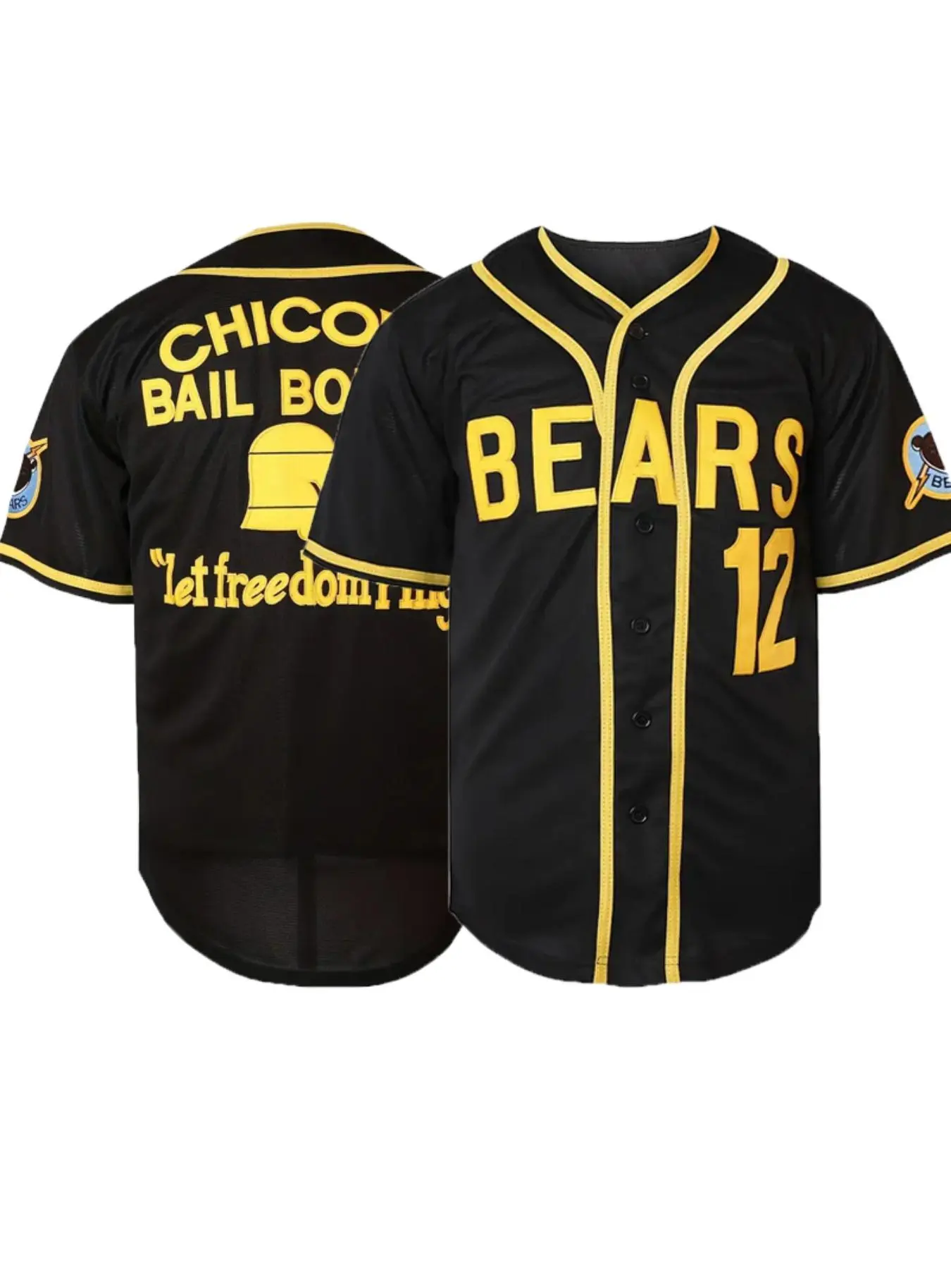 Plus Size Bad News Bears #12 Embroidery Baseball Jersey, Loose Casual V Neck Short Sleeve Baseball Top, Men's Sportswear for Training & Competition, Embroidered Baseball Jersey