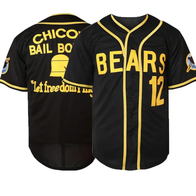 Plus Size Bad News Bears #12 Embroidery Baseball Jersey, Loose Casual V Neck Short Sleeve Baseball Top, Men's Sportswear for Training & Competition, Embroidered Baseball Jersey