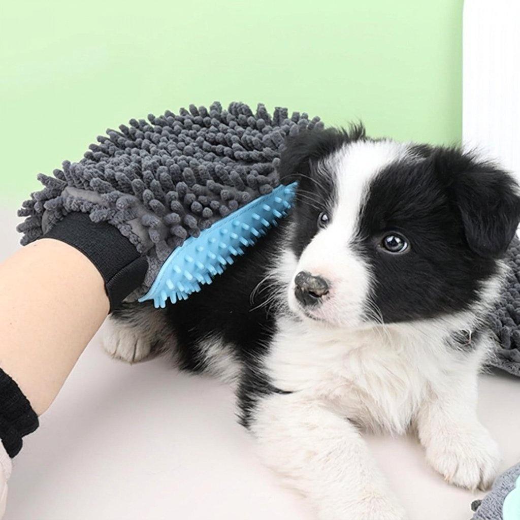 Pawzseek Dog Washing Gloves - Dual-Sided Pet Grooming Mitt with TPR Brush, Chenille Microfiber - Paw Wash Manual Tool for Bathing, Dirt Removal - All Coat Types Pet Bath Accessory