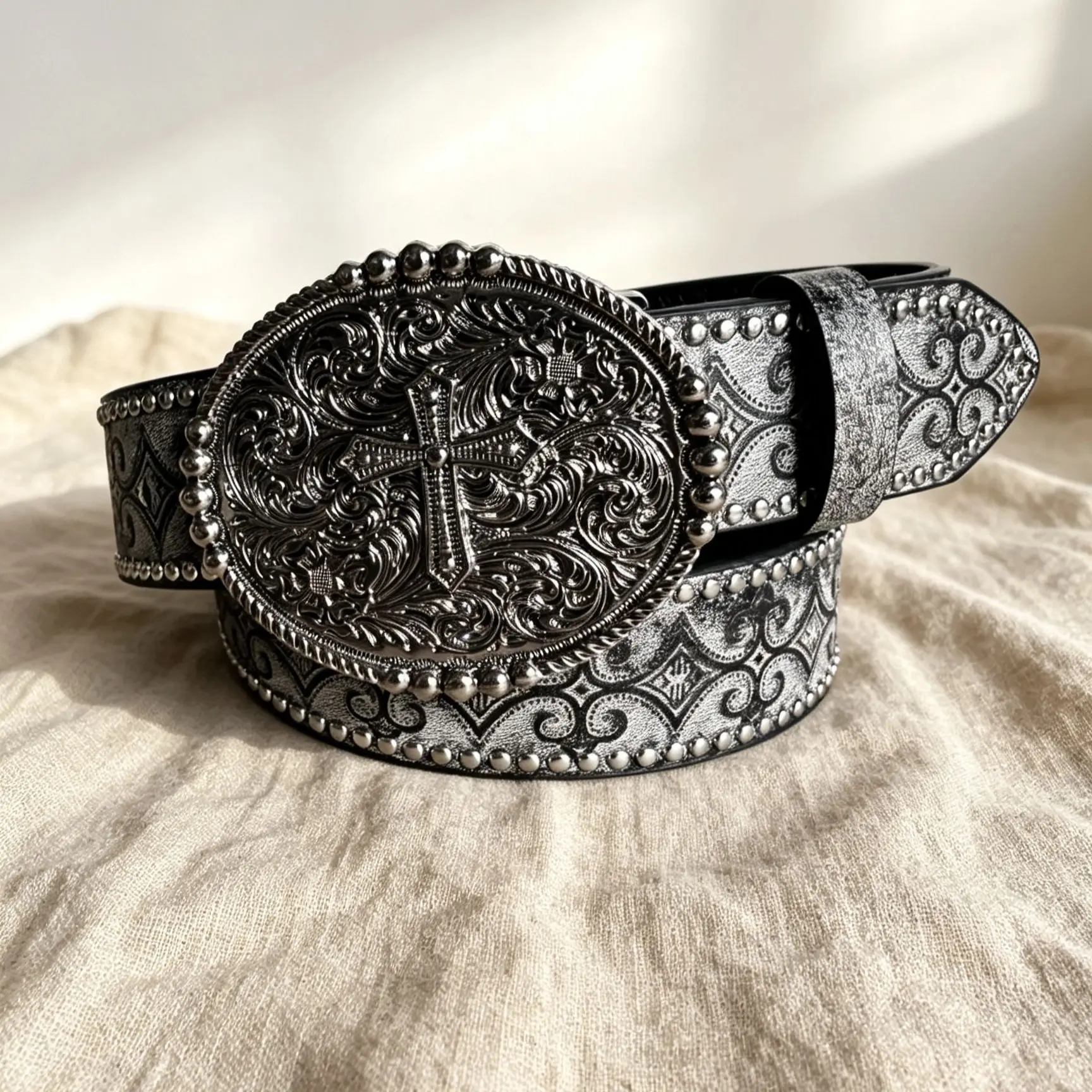 Western Belt with Retro Oval Engraved Cross Mens Cowboy Belts with Western Buckle Belt for Jeans Gifts Business Belt,Excellent for Father's Day Gifts & Gifts for Boyfriend, Durable Belts, Classic Belt, Guys Gifts