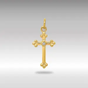 14K Gold Small Diamond Budded Cross Pendant - Model PM5030-002-YA