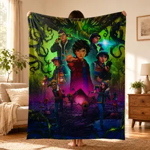 Stranger Things Blanket - Eleven & Friends Graphic Art Design - Soft Flannel Throw Featuring Upside Down Vines & Monsters - Perfect Gift for Netflix Fans