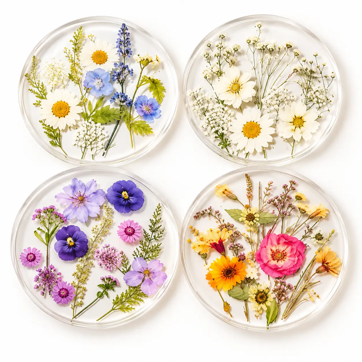 Floral Acrylic Coasters Set of 4, Printed Clear Drink Coasters for Coffee Table, Tea Cup and Home Decor Colorful