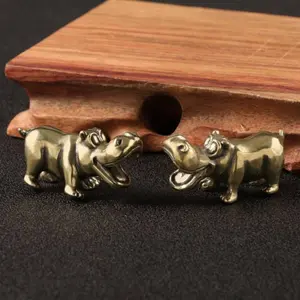 Creative Happy Little Hippo Brass Figurine, Antique Style Tea Pet Table Ornament, Vintage Collectible Home Decor Accessory, Collectible Room Decor
