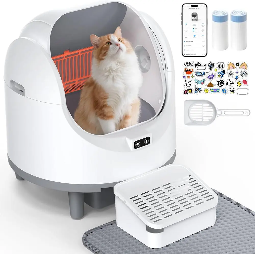 Smart Automatic Cat Litter Box - Large Capacity for Multiple Cats, App-Controlled, Safety Sensors, Health Monitoring, Odor Removal, Silent Operation, Smart Litter Box, Automatic Litter Boxes
