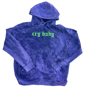 Vintage Washed Hoodie - CRY BABY Embroidered, Unisex, Gift for Dad, Monster Sweatshirt, Goth, Zombie, Halloween, Scary, Rock, Punk, Metal