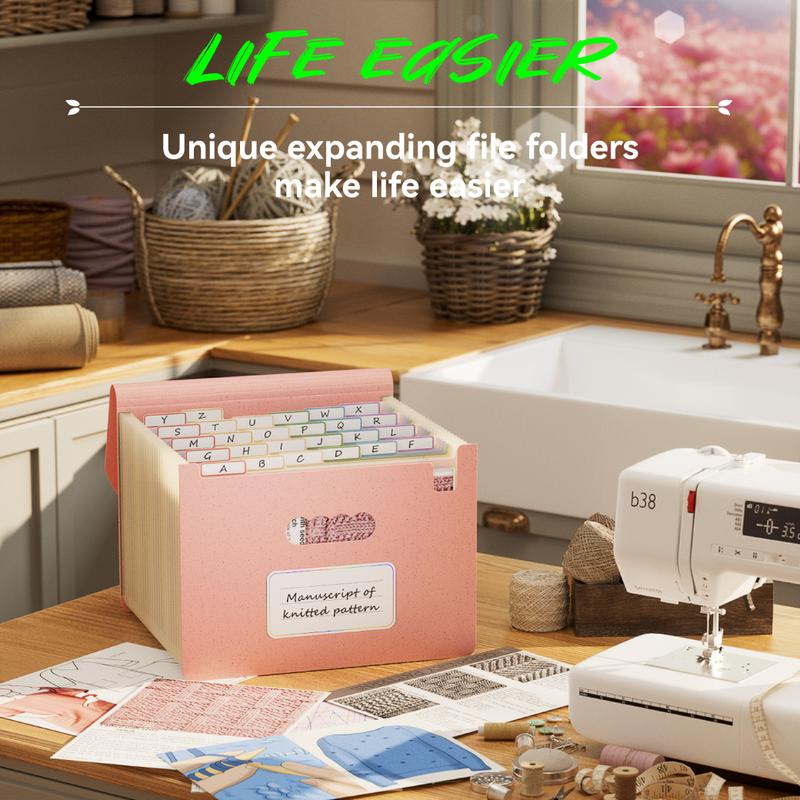 Accordion File Organizer, 26 Pockets Wheat Straw Expanding File Folder, Monthly Bill Receipt Organizer,A-Z Tabs,100% BPA Free,Return to Nature Healthy Living,Letter/A4 Size - Strawberry Pink