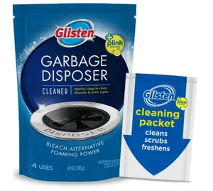 Glisten Garbage Disposer Cleaner and Freshener, Sink Disposal Odor Eliminator with Foaming Action, Lemon Scent, 4 Packets Cleaning Household