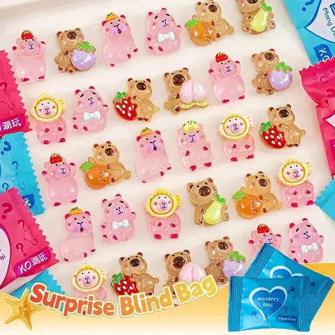 30pcs Capybara Blind Box Toys - Cartoon Resin Glow-in-the-Dark Random Surprise Set, Blindbags Surprise Set, Unisex Decorative Animal Figures Collectibles, Capsule Toys with DIY Charms for Birthday Gifting, Glow for Night Play