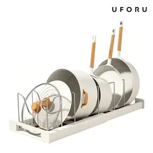 UFORU expandable cookware storage rack, adjustable stainless steel dividers, foldable cabinet organizer, multifunctional pot lid and baking sheet rack, white gray kitchen storage rack, a perfect gift for others,deals for you days  #SummerWins