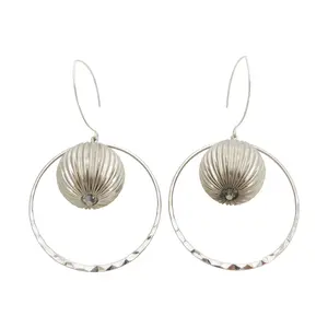 Zilarra silver circle and large ball geometric large statement earrings