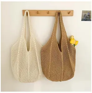 Fashion Crochet Bags for Women Summer Beach Tote Bag Raffia Aesthetic Totes Straw Handbag Bohemian Boho Woven Knit Shoulder Bag