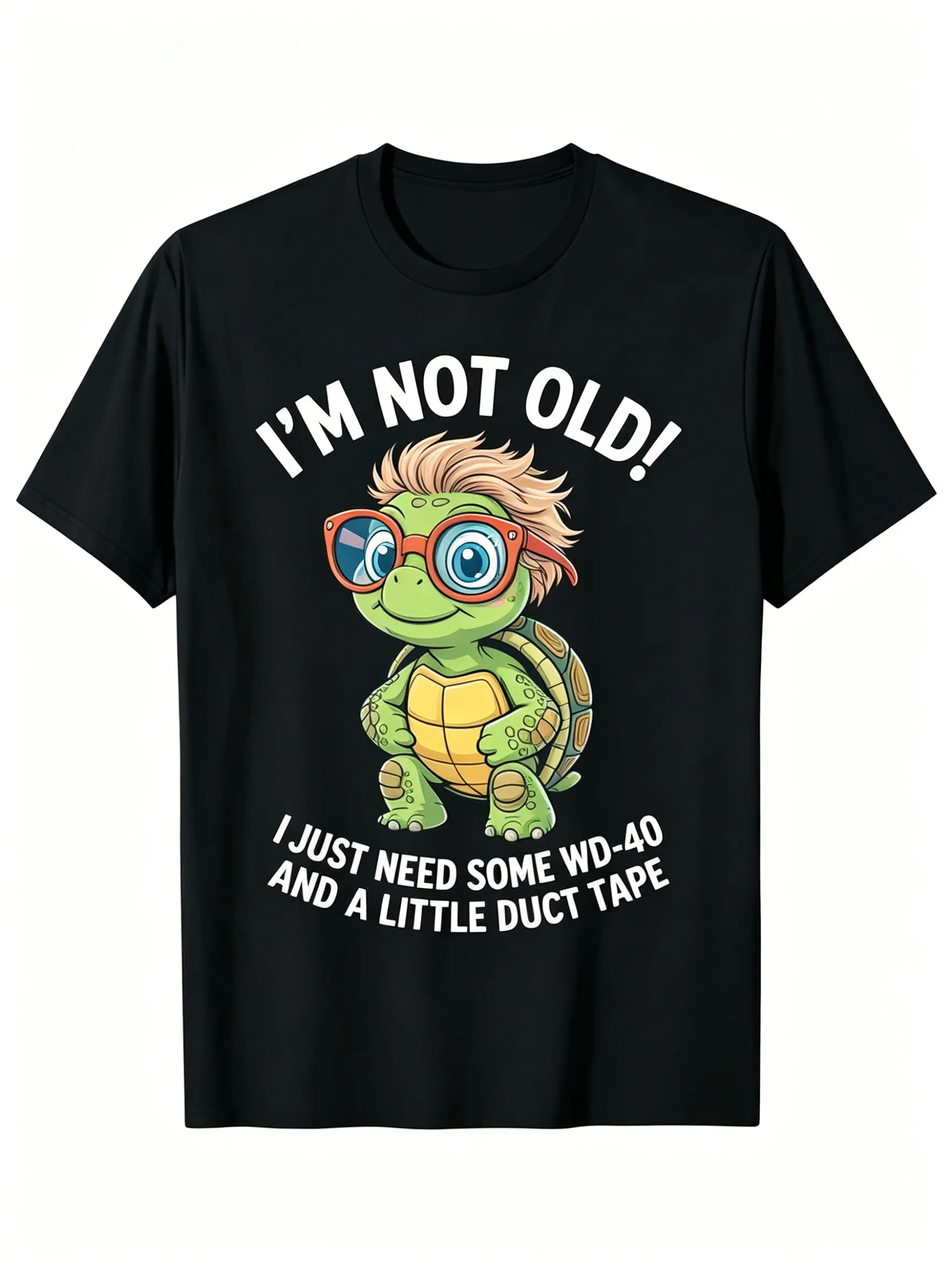 Funny 'I'M Not Old, I'M Super Cool' Turtle Pattern T-Shirt - Casual Crew Neck Short Sleeve Shirt, Humorous Anti-Aging Design Slogan, Unisex Adult Fun Anti-Aging Apparel, Halloween Christmas Birthday Gift