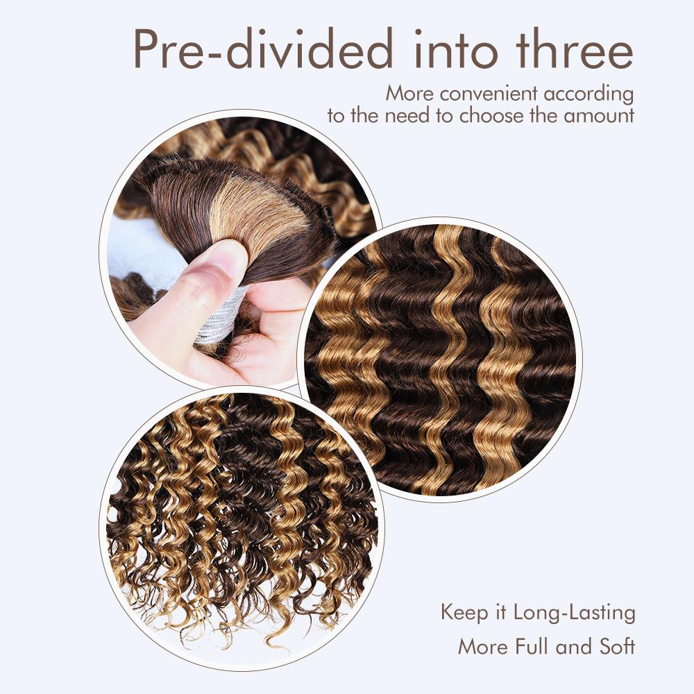 P4/27 Human Hair Braiding Hair Honey Blonde Deep Wave Bulk Human Hair for Braiding Highlight Ombre Brown Curly Bulk Human Hair for Boho Braids SpringStatements