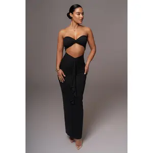 Black Strapless Drape Maxi Dress