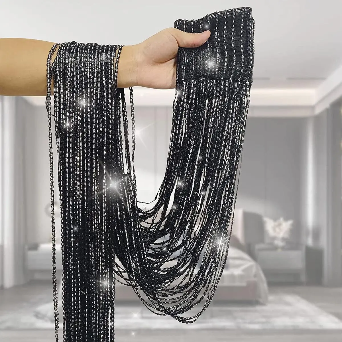 1 Piece String Tinsel Door Curtain, Glitter Fringe Door Wall Window Room Divider, Door Decor for Living Room, Bedroom, Party Event, Valentine's Day Gift, Decoration