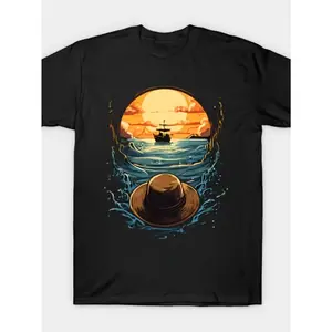 One Piece T-Shirt =Trendy Loose Design Anime Print Pure Cotton Retro Round Neck Men'S Short Sleeved T-Shirt 220G