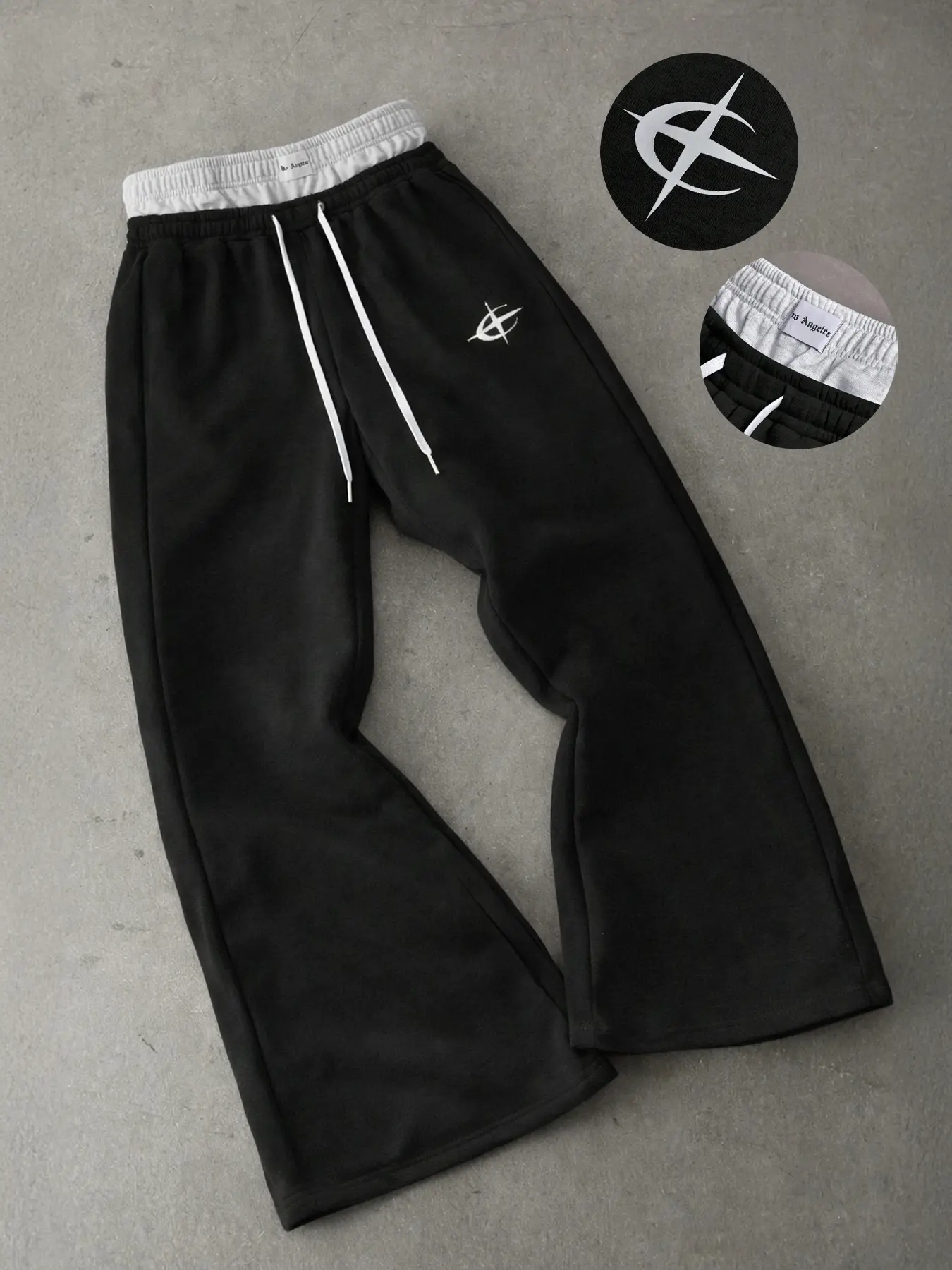 Men's Vintage Knitting Wide-Leg Sweatpants - Contrast Elastic Waist with Drawstring Baggy Activewear, Preppy Retro Male All-Seasons Pants, Sporty Chic Basics, Wide-Leg Sweatpants Men's Pants
