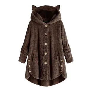 2025 Fashion New Arrivals Ladies Pullover Hoodie, Fluffy Fleece Hoodie Blanket, Plush Hooded Top XL, Cat Ear Lounge Wear