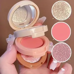 3-in-1 Makeup Palette Matte & Pearlescent Texture Glitter Blush Highlighter Contouring 3-layer Palette for Radiant Look