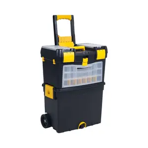Portable Toolbox with Wheels - Stackable Tool Chest with Drawers - Mobile Utility Cart with Comfort Grip Handle and Tough Latches by Stalwart (Black)