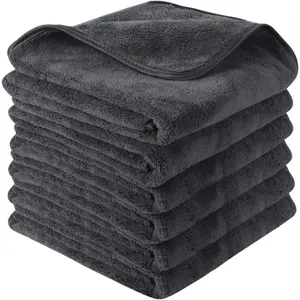Microfiber  Drying Towels Ultra Absorbent,No Streaks,, or Water Spots,Wash Cleaning Auto Detailing Towels 380gsm 16inch x 24inch 6 Pack Grey