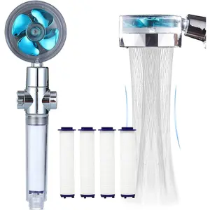 High Pressure Handheld Showerhead with filters Vortex hydro jet Turbo Propeller 360 Degrees Rotating Easy Install(I-Blue)