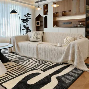 Universal Sofa Slipcover Protector, 1-Piece High Elasticity Kevlar Anti-Cat-Scratch Cover, Full Coverage Snug Non-Shifting Fit, Classic All-Seasons Breathable Ice Silk Cushion with Embroidery & 3D Jacquard Stripes, Collector-Grade Quality