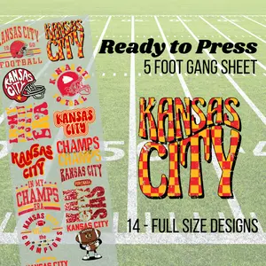 Kansas City Football Pre-made 5 Foot (22x60) DTF Gang Sheet