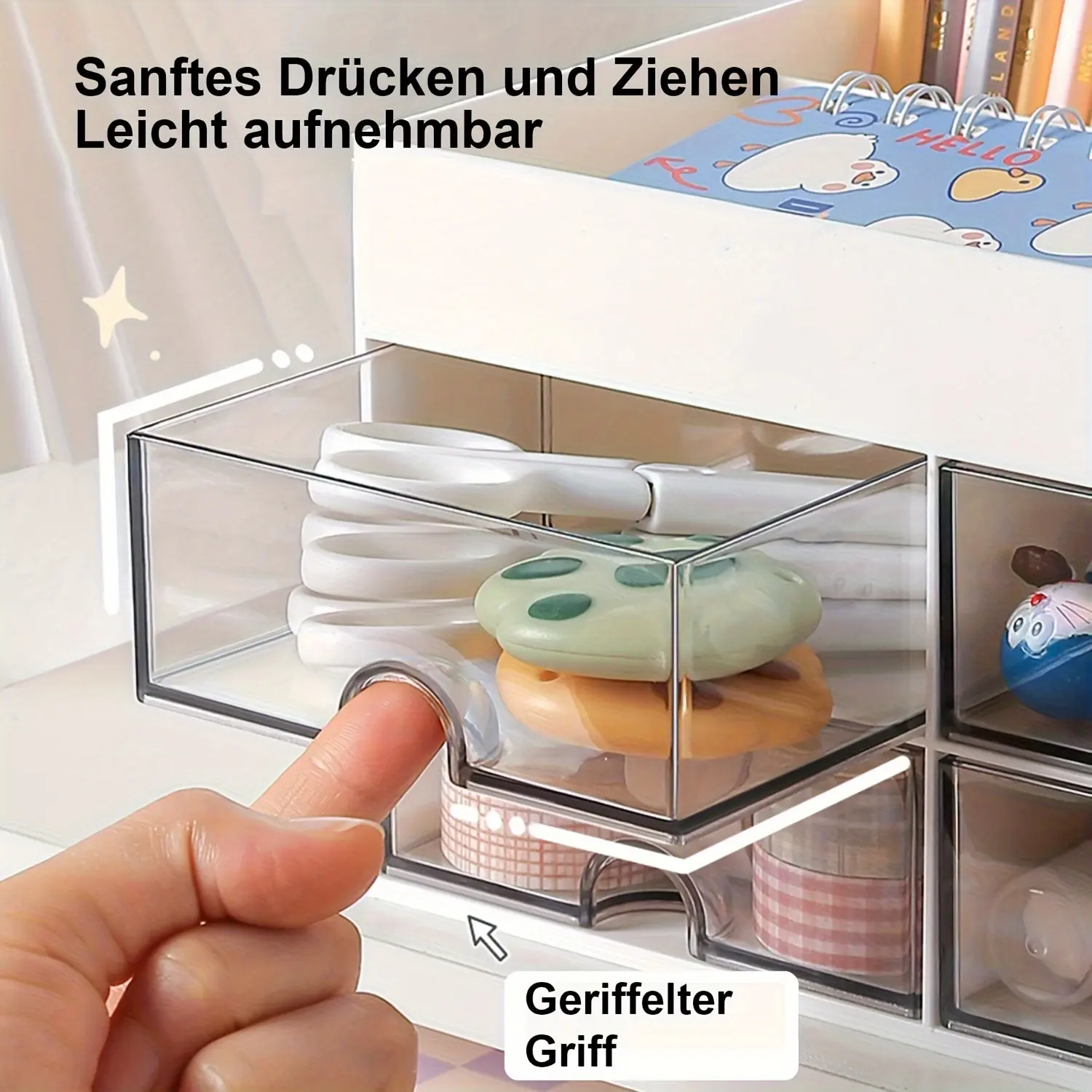 Desktop stationery storage, drawer-type storage box, plastic multi-functional storage box, desk storage box for study rooms, with 4 drawers, saving storage space