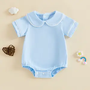 Imcute Infant Baby Boys Girls Summer Romper Cute Solid Color Short Sleeve Doll Collar Jumpsuit 0-18 Months