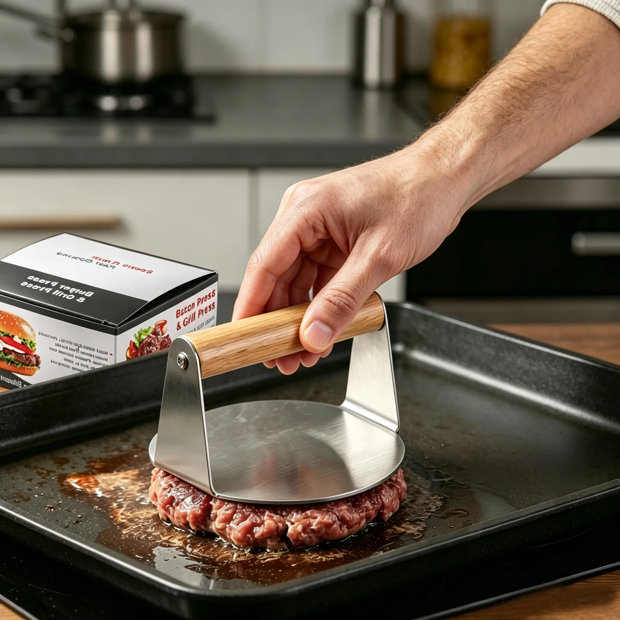 Get Crispy Sear Smash Burger Press Stainless Steel Griddle Meat Press with Ergonomic Wood Handle for Perfectly Smashed Patties Bacon Panini,Meat Tenderizer Tool,cooking,hamburger,Non-Stick,poultry,hammer,,patty maker,chicken