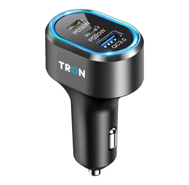 50W US Tron Car Power Adapter, 3-Port USB-C + USB-A, Fast Charging Car Electronics Accessory, Fastcharging