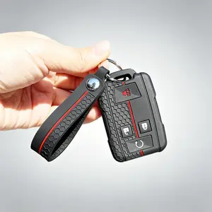 4-Button Keyless Entry Remote Key Fob Shell  Fits Chevy Silverado/Colorado, GMC Sierra 1500/2500/3500 HD/Canyon Siliocne Car Cover Case Key Holder Full Protection With Keychain