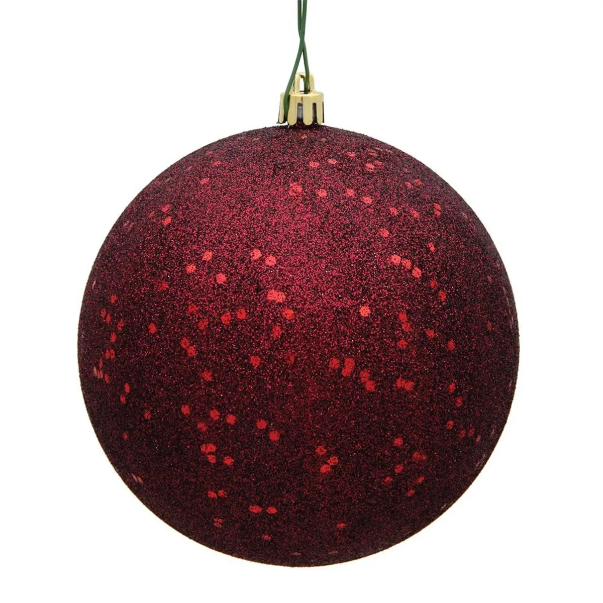 212 MAIN 8 in. Burgundy Sequin Drilled Cap Round Plastic Christmas Ornament Ball, Home Supplies, Christmas Home Festive Indoor-Outdoor Decor, 8" H X 8" W X 8" L