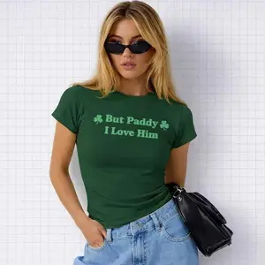 [Sale Up To 50%] Funny St Patrick's Day Baby Tee, But Paddy I Love Him Humor Top, Y2K St Paddy's Shirt, 90's Irish Women Retro Tee, Womens Graphic Tee