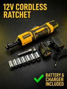 TALADO 12V Cordless Ratchet Wrench Set, 3/8" Power Ratchet Kit with 2.0Ah Li-ion Battery & Charger, 9pc Sockets & Extension Bar for Car Repair
