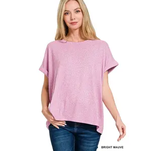 Zenana Soft Melange Hacci Short Sleeve Round Neck Top