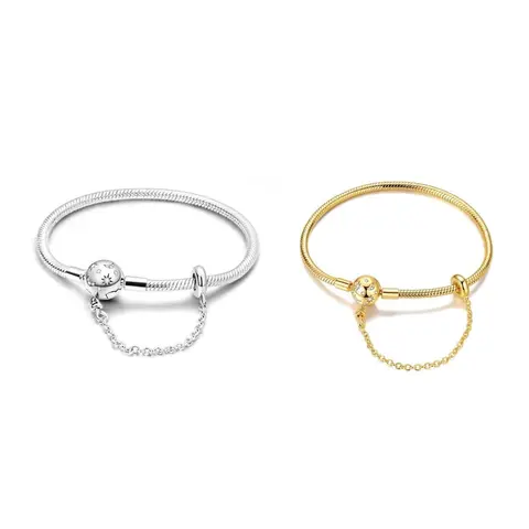 MULA Star Moon Safety Chain Bracelet - 925 silver-plated Zircon Classic Snake Bone Chain - Lucky Bracelet Fits all Pandora beads and charms Ideal gift for girls and women, Charm Bracelets